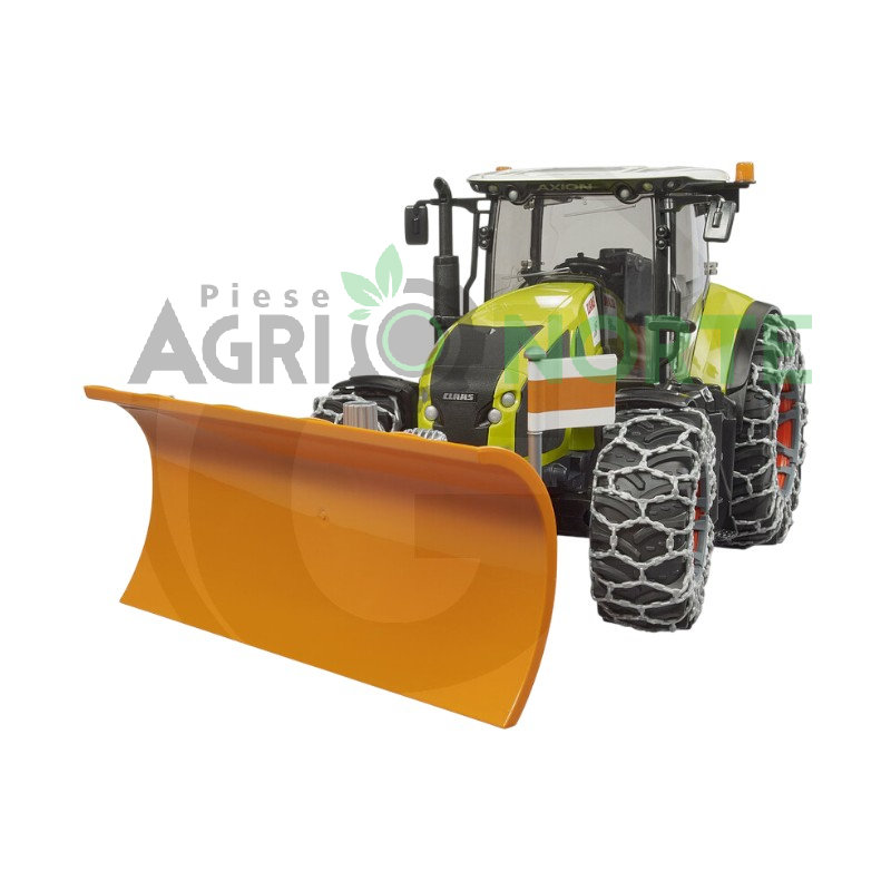 Bruder Service de iarnă pentru Claas Axion 950 cu plug de zăpadă și lanțuri de zăpadă